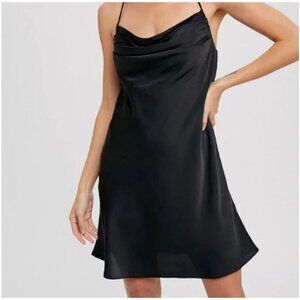 NWT The Blu Ivy Women's Black Satin  Mini Cocktail Dress - Large